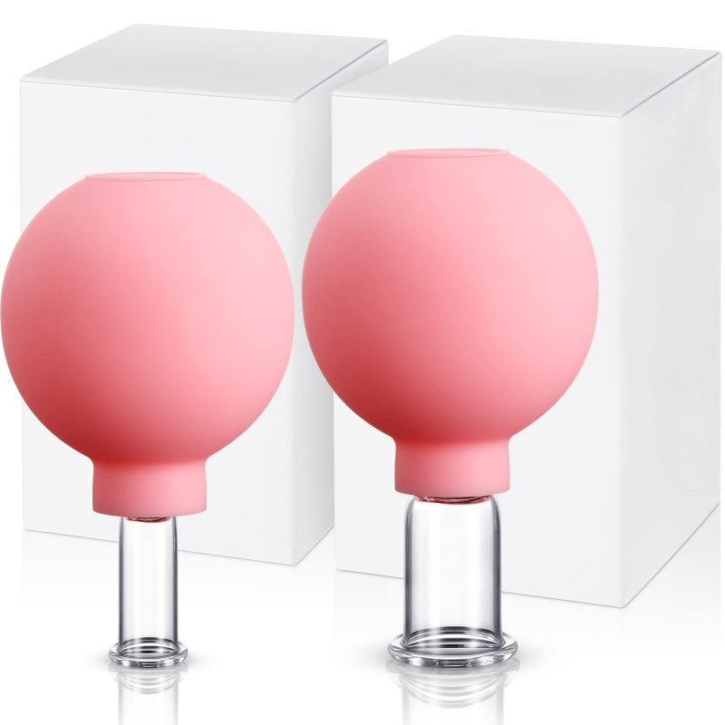 Nuanchu 2 Pieces Glass Face Cupping Set Facial Cupping Cups Glass Silicone Cups Vacuum Suction for Face Skin Back Shoulder Muscle1 Inch and 065 Inch DiameterPink